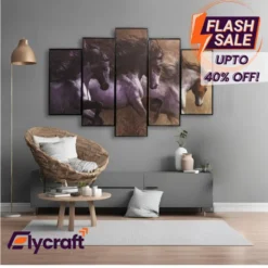 Three Horses 5-Panel Wall Frame, 20x30 inch lustre finish animal artwork with black fiber borders and easy hook hanging