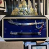 Zulfiqar The Divine Inscription Framed Artwork 14x26 inch with La ilaha illallah Muhammadur Rasulullah calligraphy, Islamic sword wall art with black fiber borders.