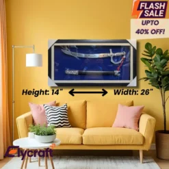 Zulfiqar The Divine Inscription Framed Artwork 14x26 inch with La ilaha illallah Muhammadur Rasulullah calligraphy, Islamic sword wall art with black fiber borders.